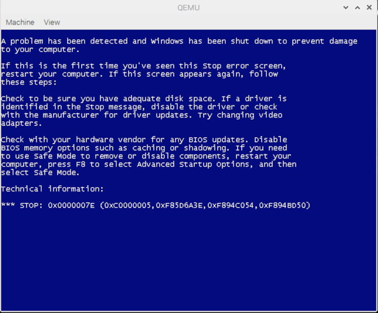 Qemu установка windows. Синий экран смерти windows xp. qemu windows. bluescreen для дамп памяти.